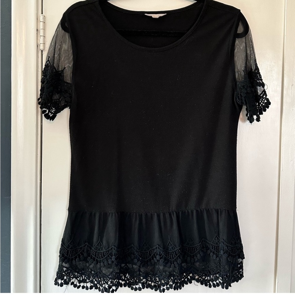 Adiva Black Peplum Lace Top